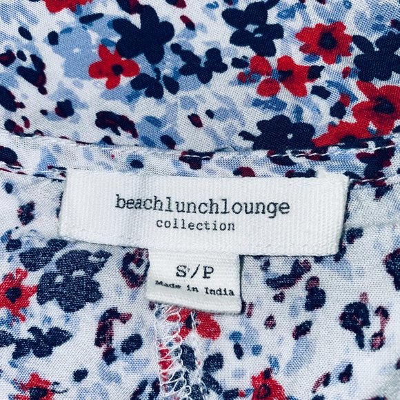 Beach Lunch Lounge Abstract Floral Print V Neck Tie Hem Top Blouse S - Picture 6 of 6